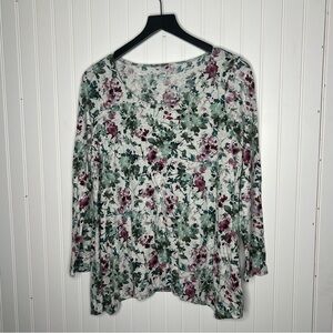Pure Jill Dipped Hem A Line Floral Long Sleeve Shirt Top Size Medium